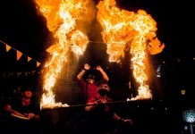 High-energy fire spectacle