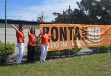 Banner supporting women mysteriously disappears then is returned