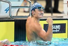 Ben triumphs in the pool